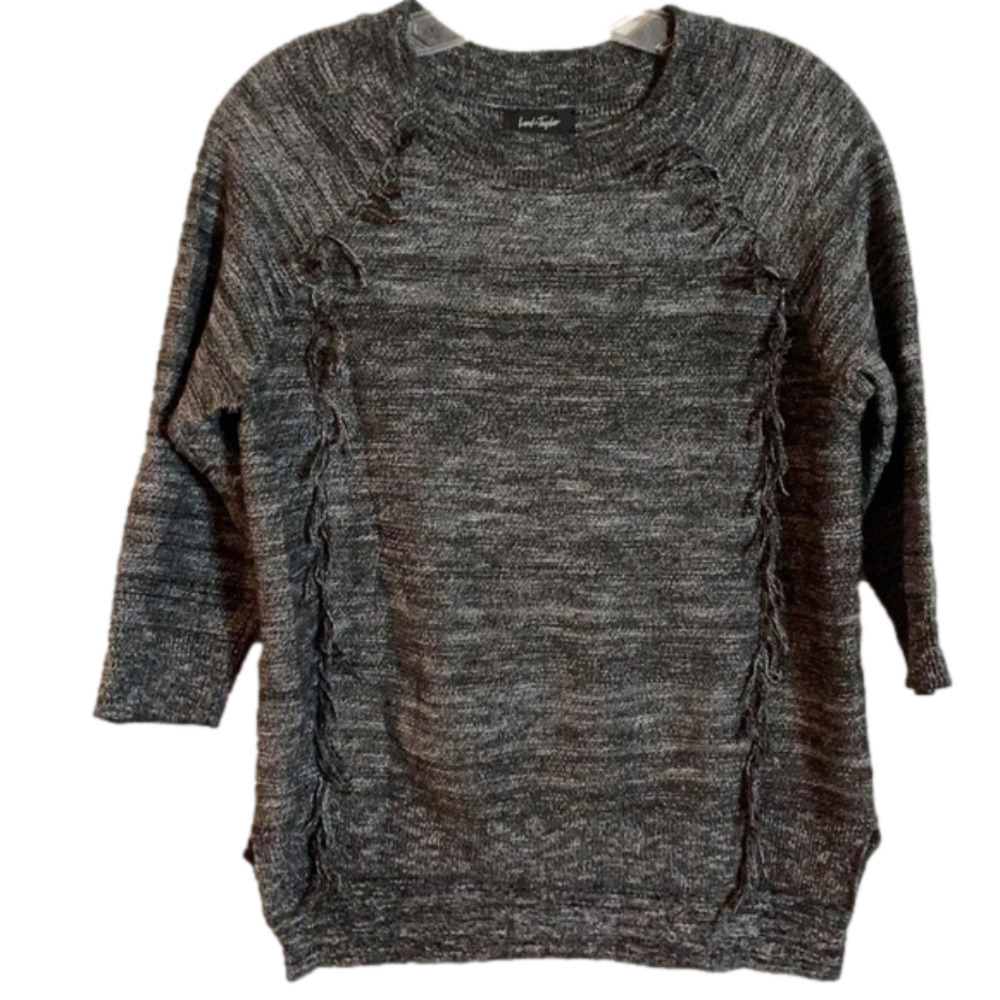 LORD & Taylor Black White And Iridescent Thread Sweater 3/4 Sleeve Size Small